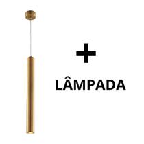 Lustre Luminária Pendente Tubo Tubeto Dourado Escovado 40cm Lâmpada de Led Inl68