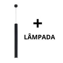 Lustre Luminária Pendente Tubo Tubeto Preto Fosco 40cm e Lâmpada de Led Inl44