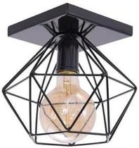 Lustre Luminária Plafon Quadrado Diamante Aramado Preto Luxo Moderno Pendente Retrô