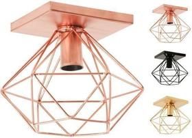 Lustre Luminária Plafon Quadrado Diamante Aramado Rose Luxo Moderno Pendente Retrô