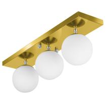Lustre Luminária Retangular Triplo Dourado Orby Bolinha Lustre Luminária Retangular Triplo Dourado Orby Bolinha