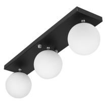 Lustre Luminária Retangular Triplo Preto Orby Bolinha