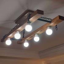 Lustre Luminária Rústico de Madeira Maciça Pendente com Correntes Estilo Industrial Bivolt HANISCH Lustre Luminária Rústico de Madeira Maciça Pendente com Correntes Estilo Industrial Bivolt HANISCH