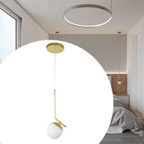 Lustre Luminaria Teto Pendente Quarto, Lavabo, Cozinha, Bancada Globo 12 cm Leitoso Fosco Tensao Bivolt