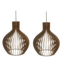 Lustre Luminária Versátil Marrom Madeira Kit com 2 Peças Pendente Balcão Mesa Quarto Corredor Cozinha etc