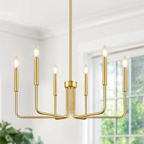 Lustre Lynnoland Brass Gold Farmhouse de 6 luzes Lustre Lynnoland Brass Gold Farmhouse de 6 luzes