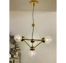 Lustre Metal Dourado Triangulo 4 Lampadas c Cupulas Formosa