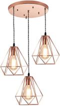 Lustre moderno criativo em formato de diamante lâmpada P Lustre minimalista moderno rosa ouro ferro forjado luminária suspensa para ilha de cozinha Sa