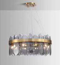 Lustre Moderno de Cristal Chaleur Brasil 12 Lâmpadas Vidro Redondo Dourado, Luxo com Altura Ajustável Lustre Moderno de Cristal Chaleur Brasil 12 Lâmpadas Vidro Redondo Dourado, Luxo com Altura Ajustável