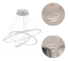 Lustre Moderno Pendente Anéis Led 3 Arcos Branco Bivolt 60CM Equipe Led