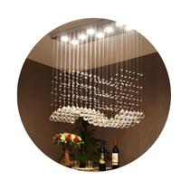 Lustre Onda De Cristal Legítimo K9 Para Sala de Jantar Com 70cm de Altura , Base Toda Feita em Aço Inox Espelhado - Casa Cristalle