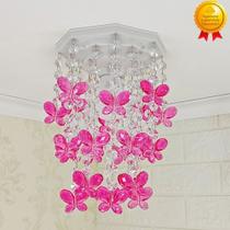 Lustre para Quarto Infantil Luminária de Teto Juvenil Feminino Bebê Decorar Borboletas Rosa - Iris