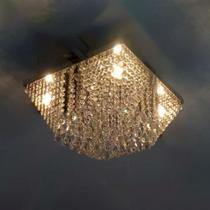 Lustre Para Sala De Cristal Legítimo com Base de Aço Inox 40x40 Cm