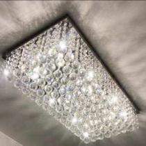 Lustre Para Sala De Cristal Legítimo K9 Base Inox DOURADA 80x25 Cm