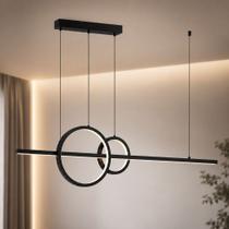 Lustre para Sala de Jantar Linear 2 Arcos Pendente Preto 32W Bivolt Cozinha Ilha Gourmet Bancada