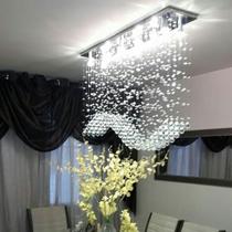 Lustre para sala de jantar Retangular com cristais legítimos e base de inóx 70x20cm com 80cm altura