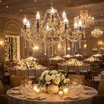 Lustre para sala Lustre De Cristal Luminária Luxuoso Ambar Com 12 Braços