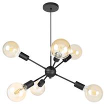 Lustre Para Sala Moderno Preto 6 Lâmpadas Pendente Sputnik - Bronzearte