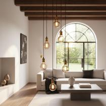 Lustre para sala Pratic 6 lâmpadas dourado pé direito alto Lustre para sala Pratic 6 lâmpadas dourado pé direito alto