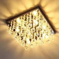 Lustre Para Sala Quarto De Cristal K9 Legítimo Base Aço Inox 30x30 cm Espelhado