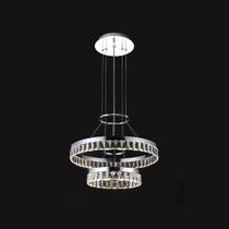 Lustre Pendente 2 Anéis Cristais 60cm Led 46W 3000K Bivolt