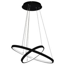 Lustre Pendente 2 Anéis Ring Preto Led Bivolt 60cm 3000K