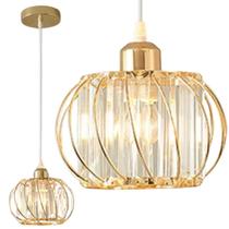 Lustre Pendente 20Cm Cristal Metal Aros Dourado Luminária