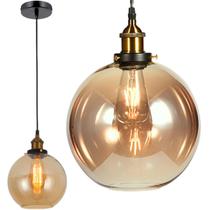 Lustre Pendente 20cm Vidro Âmbar Industrial Retrô Vintage Luminária Teto E27 Gimpo KJDD-E-187