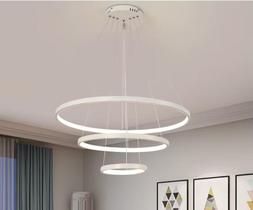Lustre Pendente 3 Aneis Branco 60cm LED 72W 3500K Bivolt Lustre Pendente 3 Aneis Branco 60cm LED 72W 3500K Bivolt