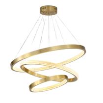 Lustre Pendente 3 Anéis Dourado Escovado Cristais 80cm Led 71W 3000K Bivolt CA031-3BZ