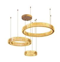 Lustre pendente 3 aros sintonia cristal metal champanhe e dourado h12 hevvy sl0579mh3 gdchp