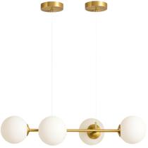 Lustre Pendente 4 Globos 90cm x 88cm Jabuticaba Dourada Luminária Teto Gimpo KJDD-E-544-GOLD-Milky-4