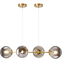 Lustre Pendente 4 Globos 90cm x 88cm Jabuticaba Dourada Luminária Teto Gimpo KJDD-E-544-GOLD-Smoky-4