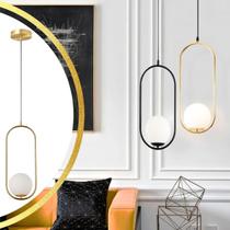 Lustre Pendente 40cm Globo Vidro 15cm Metal Oval Luminária Teto KJDD-E-058-PAI