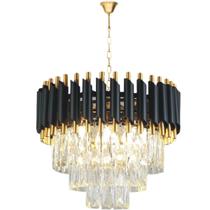 Lustre Pendente 40Cm Vana Gold Black 44 Cristais 5Xe14