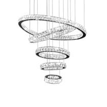Lustre Pendente 5 Anéis Cristal 60cm Led 168W 3 em 1 Bivolt