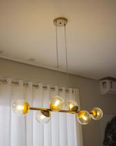 Lustre Pendente 6 Bolas 1 Metro Vidro Transparente Globo Dourado 290