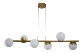Lustre Pendente 6 Bolas Globo Vidro Branco 1 Metro Dourado 149