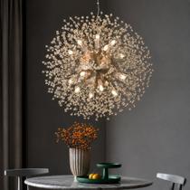 Lustre Pendente 60cm Dente Leão 1292 Cristais 16xG9 Luminária Teto Prateada Gimpo LDL-COBRE-2