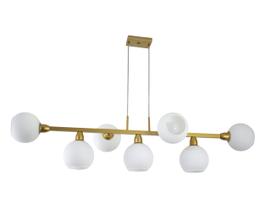 Lustre Pendente 7 Bolas 1,20cm Vidro Branco Globo Dourado 176 - ILUMINAMUNDO