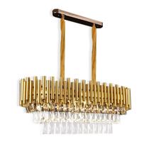 Lustre Pendente 76cm Cristal Oval Luminária Teto Dourado E14X8 Sindora DCD00455