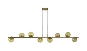 Lustre Pendente 8 Bolas Globo Vidro Âmbar 1,50m Dourado 144 Lustre Pendente 8 Bolas Globo Vidro Âmbar 1,50m Dourado 144