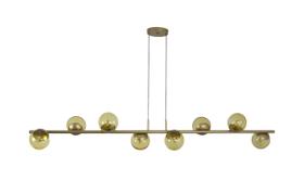 Lustre Pendente 8 Bolas Globo Vidro Âmbar 1,50m Dourado 144 - ILUMINAMUNDO