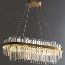 Lustre Pendente 80Cm X 35Cm Led 108 Cristais 3 Cores Oval