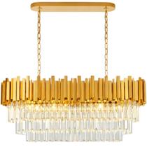 Lustre Pendente 80x30cm 152 Cristais 8xE14 Dourado Oval Luminária Teto Gimpo KJDD-L-423-80CM Lustre Pendente 80x30cm 152 Cristais 8xE14 Dourado Oval Luminária Teto Gimpo KJDD-L-423-80CM