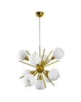 Lustre Pendente 9 Bolas Vidro Branco Dourado Polido 653