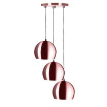 Lustre Pendente Aluminio Bola Triplo 15cm Gold Rose