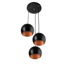 Lustre Pendente Aluminio Bola Triplo 15cm Preto/Cobre - MARRYLUZ