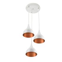 Lustre Pendente Aluminio Gota Triplo 21cm Branco com Cobre