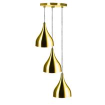 Lustre Pendente Aluminio Gota Triplo 21cm Dourado